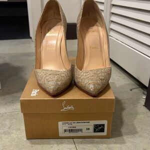 Christian Louboutin Tan Embossed Heels Corneille 100 liege embosse 39